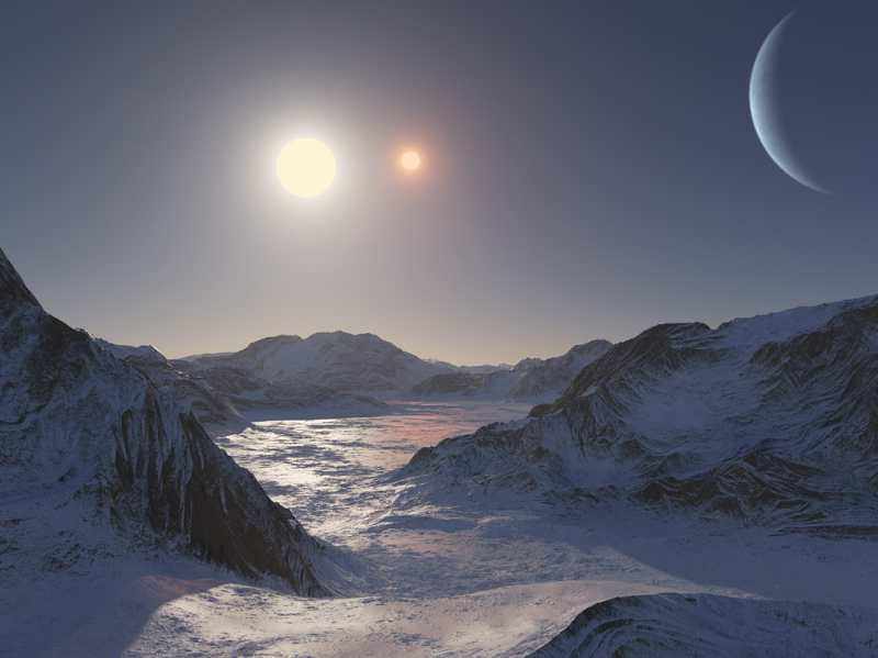Вид с экзопланеты Kepler 47c на двойную звезду